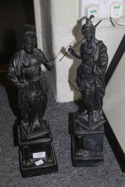 Appraisal: A PAIR OF TH CENTURY SPELTER FIGURES of Roman warriors