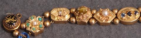 Appraisal: K YG slide bracelet slides set w various stones long