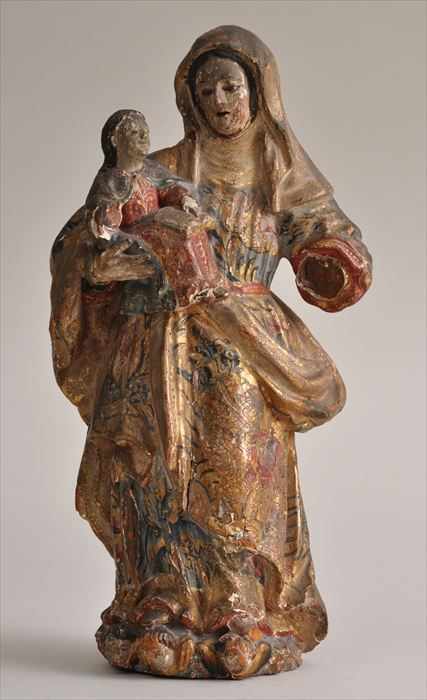 Appraisal: CONTINENTAL CARVED PAINTED AND PARCEL-GILT GROUP OF THE MADONNA AND