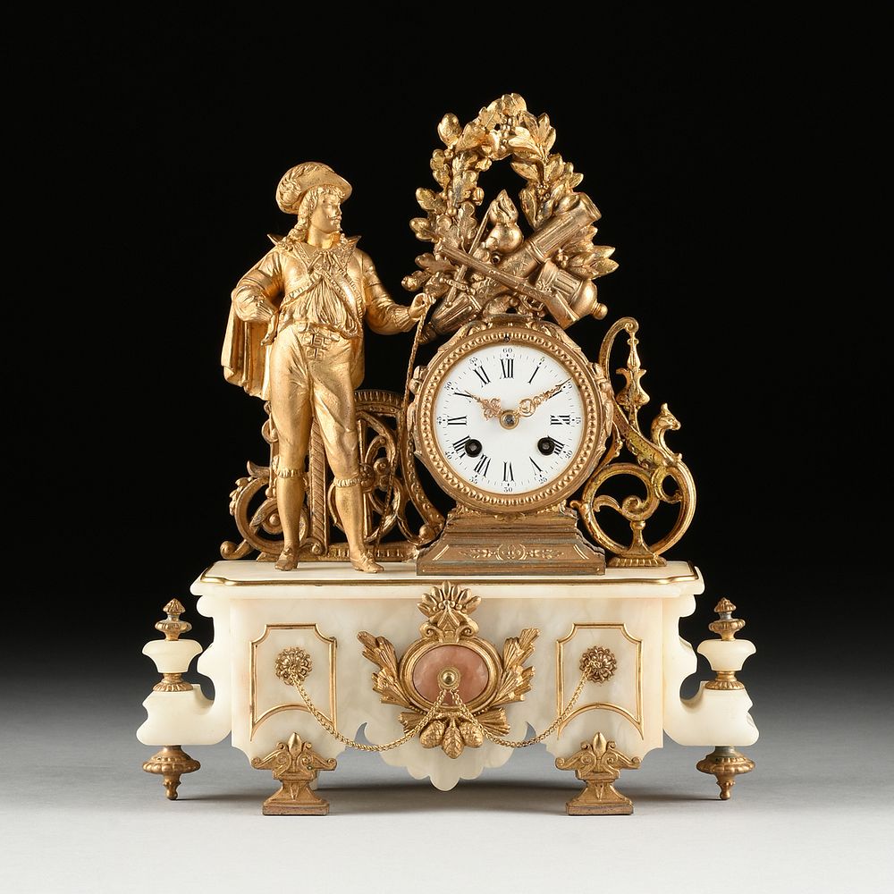 Appraisal: A RENAISSANCE REVIVAL GILT SPELTER ALABASTER CLOCK CLOCKWORKS BY J