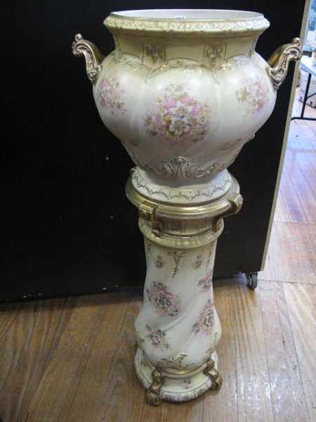 Appraisal: VICTORIAN FIELDINGS CHINA JARDINIERE ON STAND ALL FAULTS