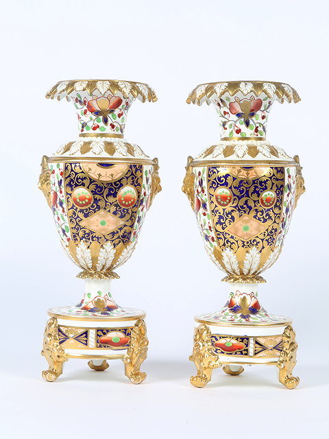 Appraisal: A PAIR OF BLOOR DERBY VASES of classical form decorated