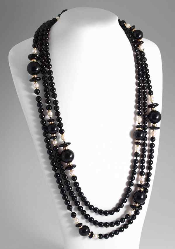 Appraisal: ONYX AND PEARL NECKLACE Necklace of black onyx beads and