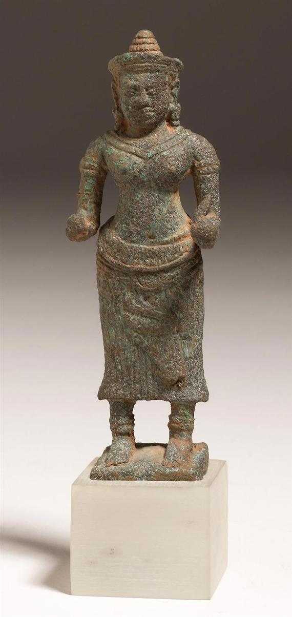 Appraisal: A SMALL BRONZE FIGURE OF PRAJNAPARAMITA Khmer Bayon style th