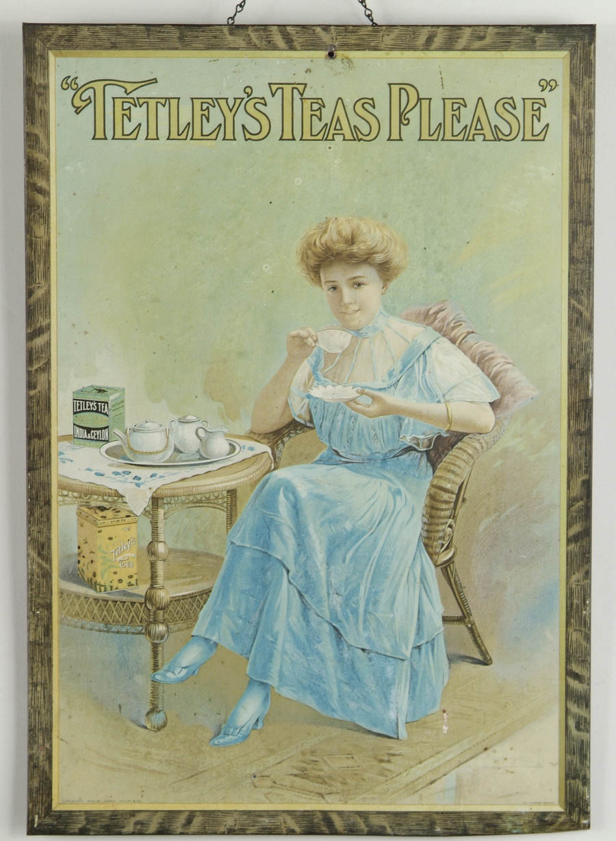 Appraisal: TETLEY'S TEAS TIN SIGN Attractive Victorian woman in a blue