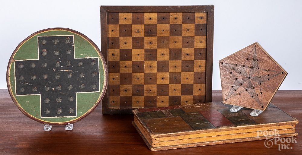 Appraisal: Four painted gameboards early th c Four painted gameboards early