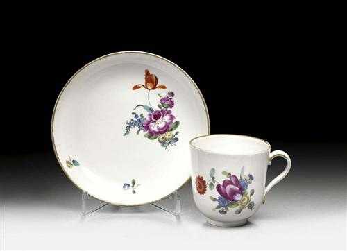 Appraisal: CUP AND SAUCER Pfalz-Zweibr cken circa Each piece painted with