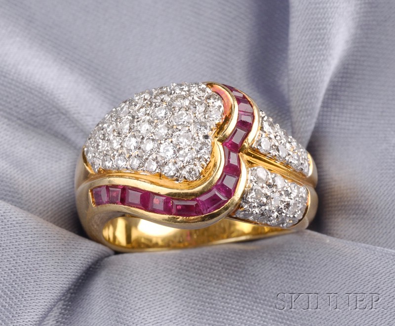 Appraisal: kt Gold Ruby and Diamond Ring the heart motif of