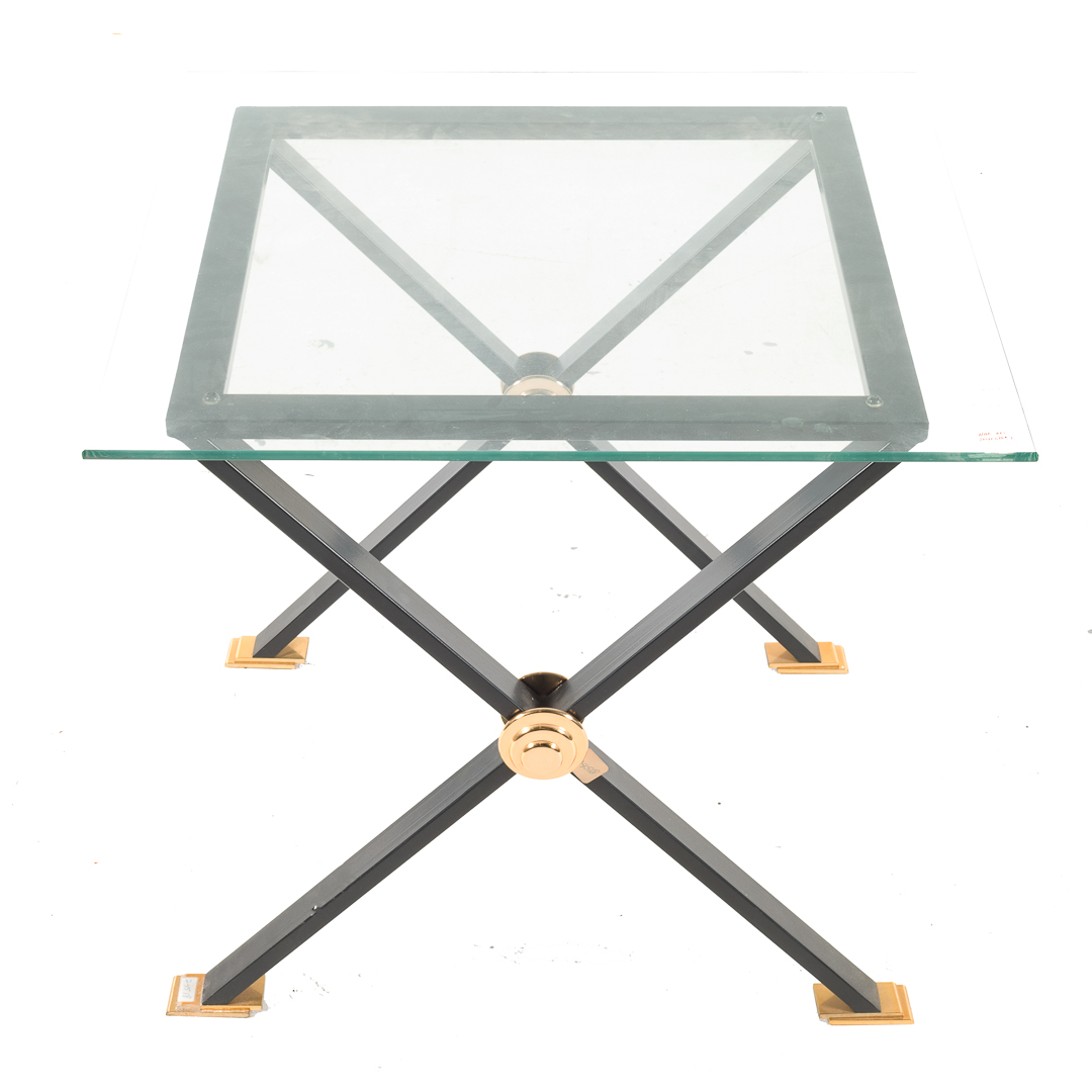 Appraisal: Contemporary glass top ebonized side table th century in square