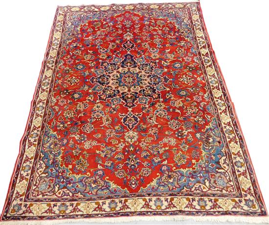 Appraisal: Persian Isphahan carpet blue and deep red ground with blue