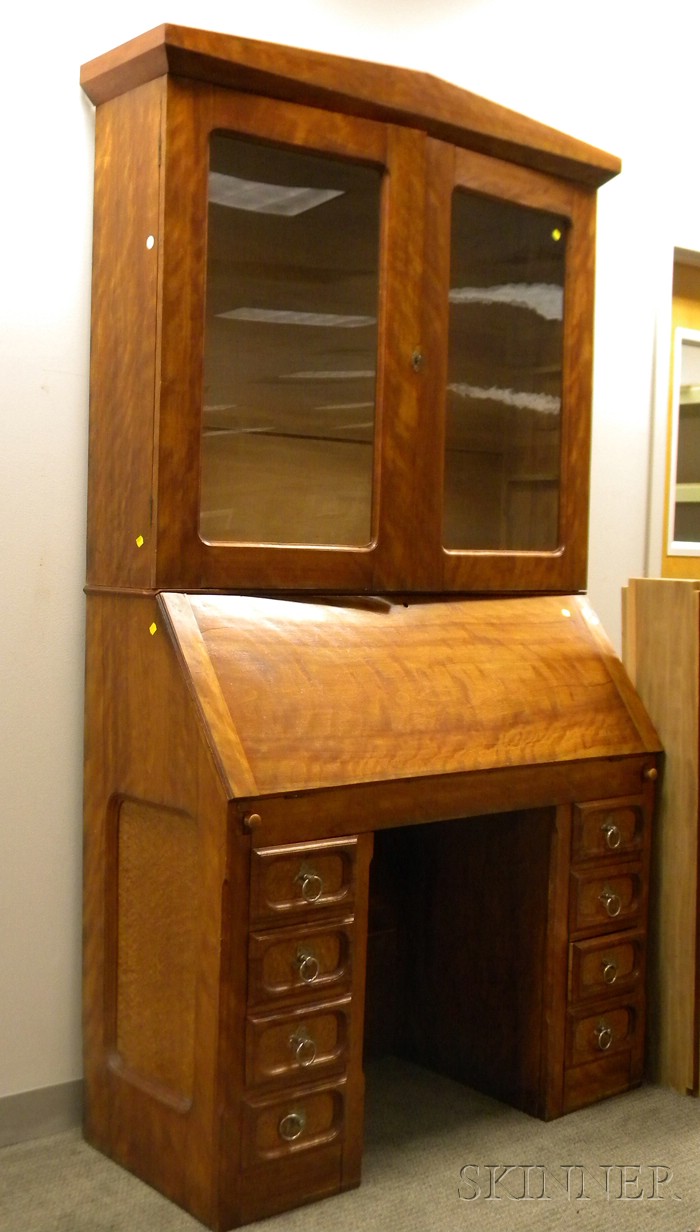 Appraisal: Country Glazed Birch and Bird's-eye Maple Veneer Slant-lid Desk Bookcase