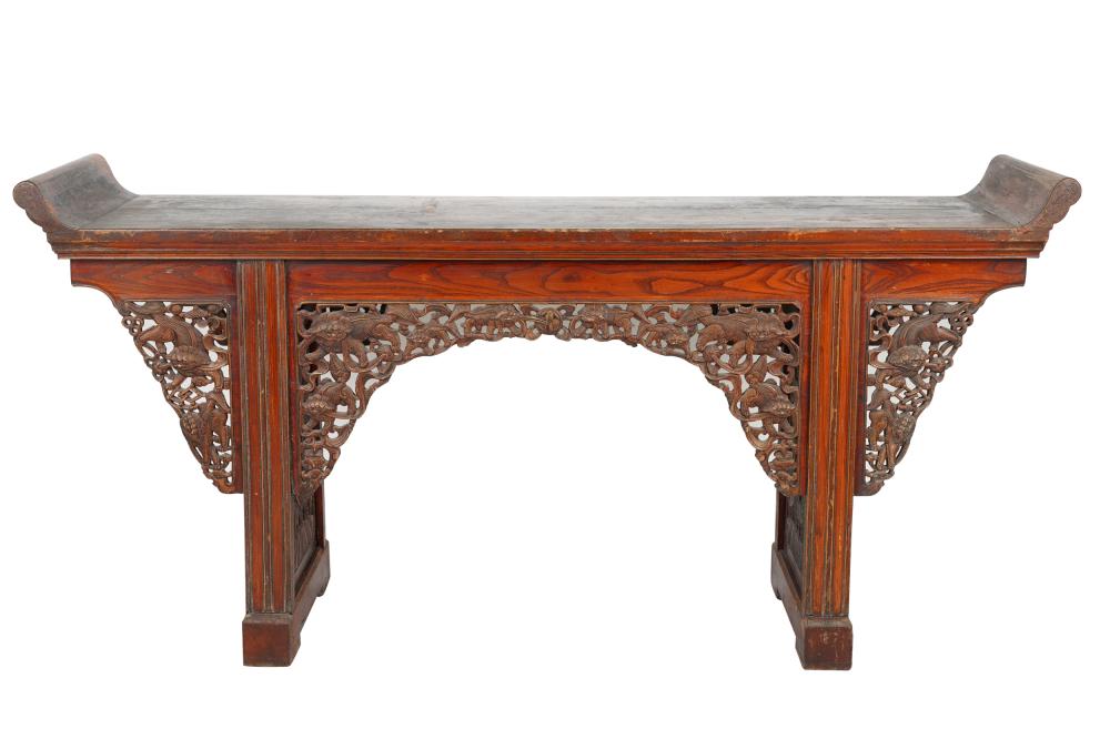 Appraisal: CHINESE CARVED FRETWORK ALTAR TABLECondition heavy wear discoloration and loss