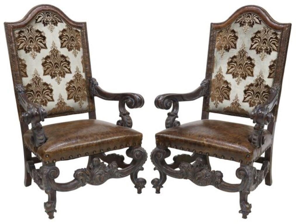 Appraisal: pair Baroque style highback armchairs th c back upholstered in