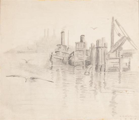 Appraisal: William Reginald Watkins American - Baltimore Tugboats graphite on paper