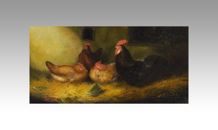 Appraisal: A Bert 'Chickens in a Barn' Oil on Board Signed