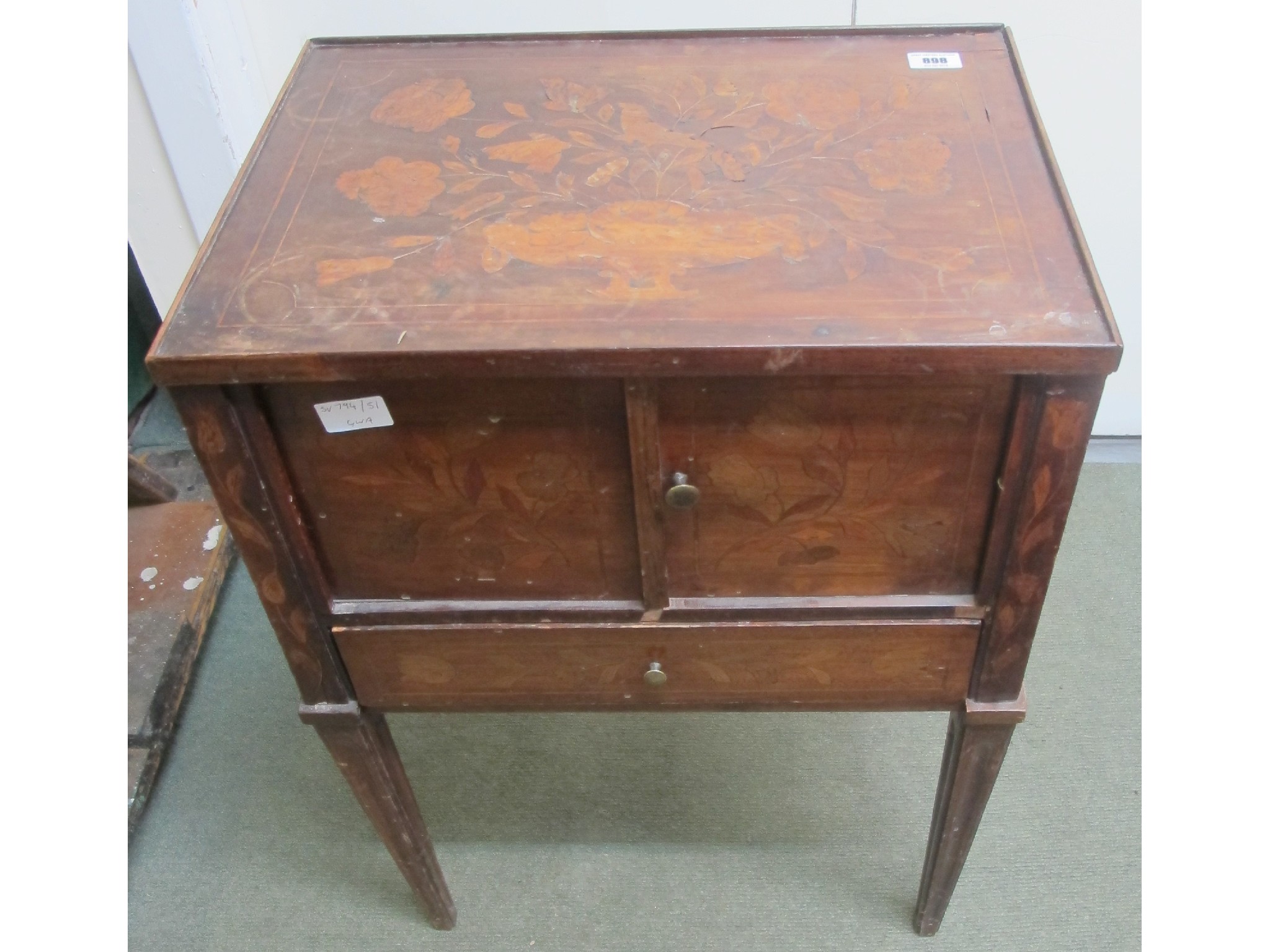 Appraisal: A Dutch marquetry bedside cabinet