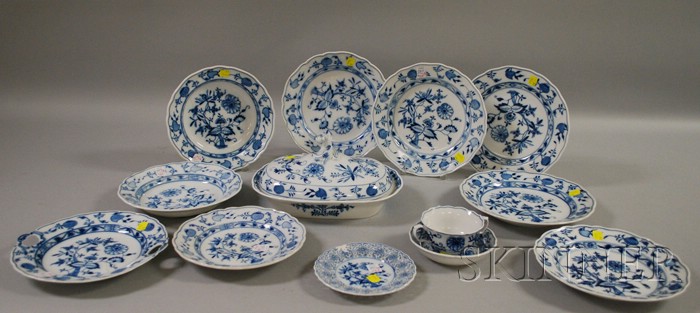 Appraisal: Thirteen Pieces of Meissen Blue Onion Pattern Porcelain Tableware including