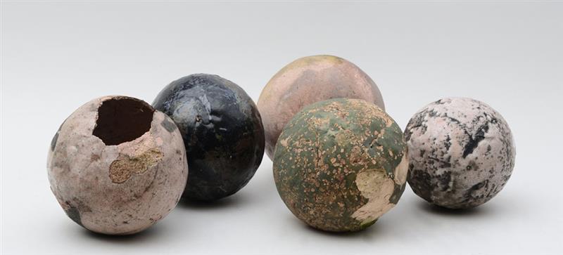 Appraisal: GRACE KNOWLTON b FIVE STONE SPHERES Concrete and glazed terracotta