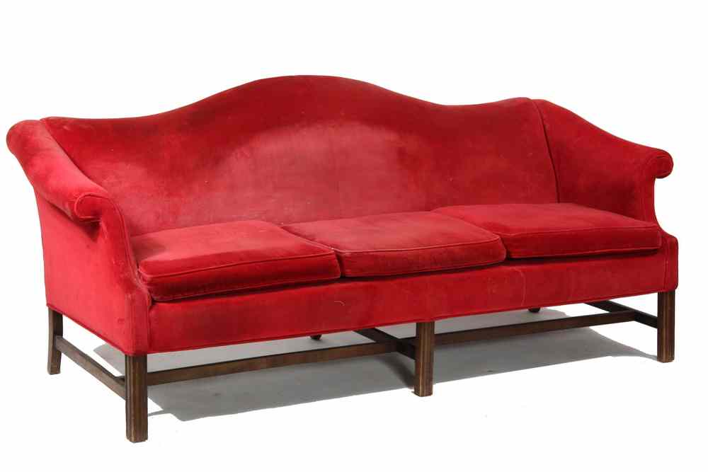 Appraisal: SOFA - Chippendale Style Camelback Sofa with mahogany frame having