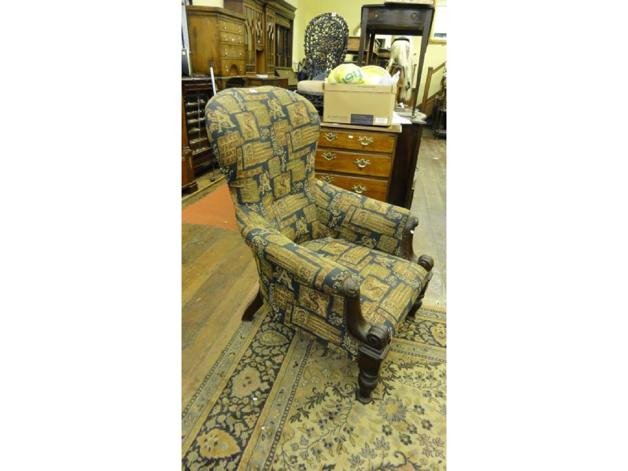 Appraisal: A substantial Victorian drawing room chair with later upholstered finish