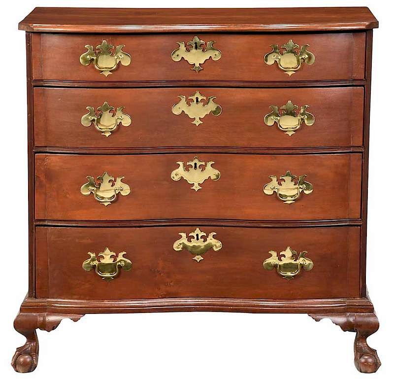 Appraisal: Chippendale Cherry Reverse Serpentine Chest Connecticut late th century four