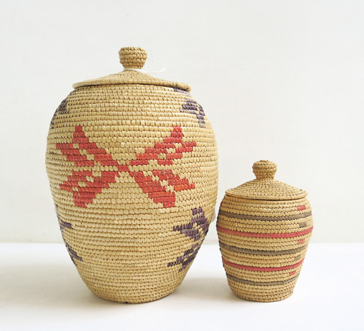 Appraisal: TWO LIDDED CUP'IK HOOPER BAY BASKETS Hooper Bay Alaska Heights