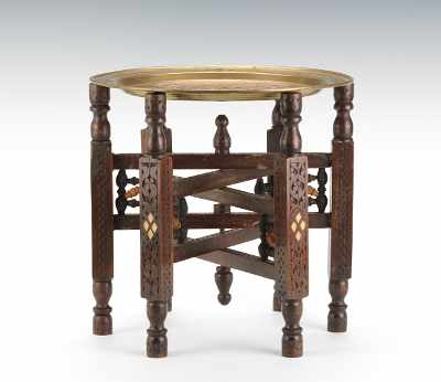 Appraisal: A Diminutive Middle-Eastern Trivet Table With a hand worked brass