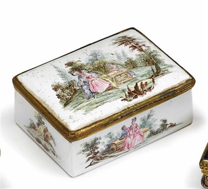 Appraisal: French enamel trinket box late th century The rectangular box