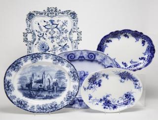 Appraisal: Blue Transferware Porcelain Platters w Copeland English transferware platters including