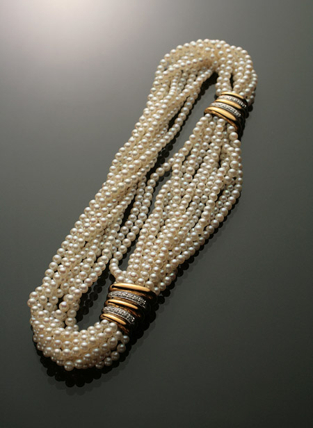 Appraisal: Choker Length -Karat Yellow-Gold White-Gold Cultured Pearl and Diamond Necklace