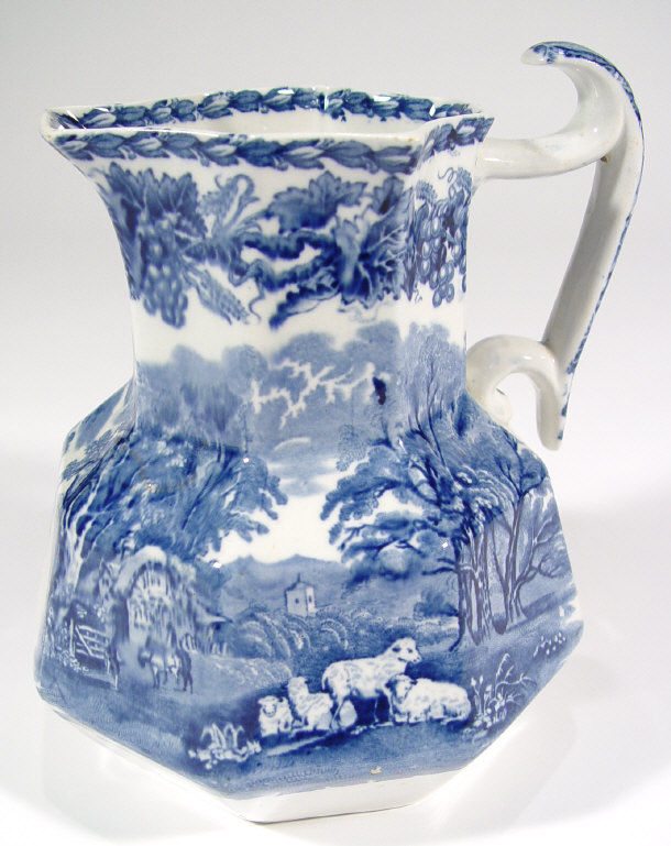 Appraisal: Booths octagonal pottery jug transfer printed with blue British scenery