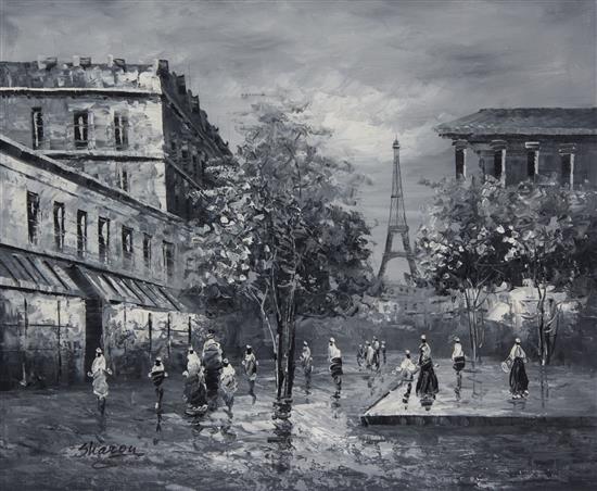 Appraisal: Sale Lot Sharon French th century Parisian Street Scene oil