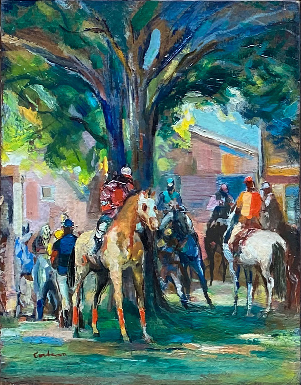 Appraisal: CORBINO Jon American - ''Starting Line Up'' Scene Depicts Horses