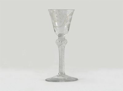 Appraisal: A Jacobite wine glass engraved with a rose oakleaf and