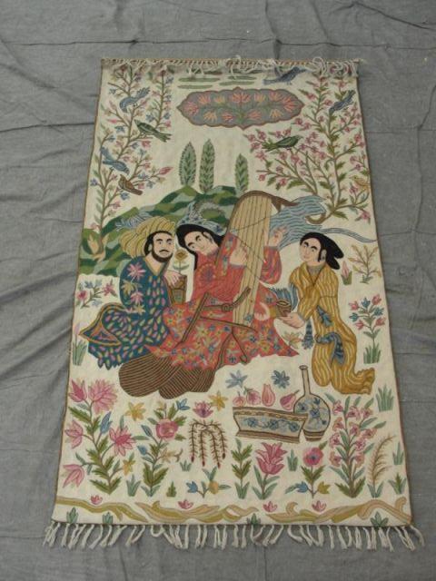 Appraisal: Indian Crewel Work Figural Tapestry From a Larchmont estate Dimensions