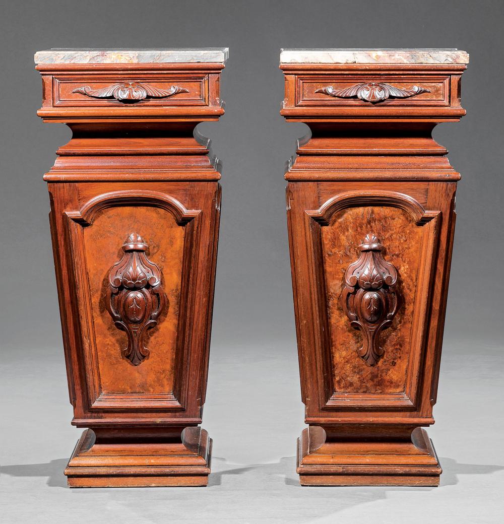 Appraisal: Pair of American Renaissance Carved and Burl Walnut Pedestals c