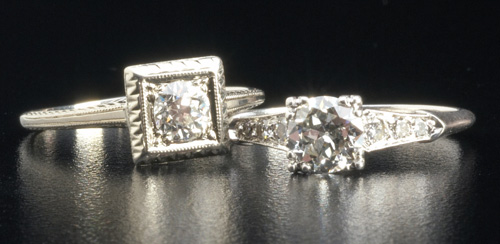 Appraisal: Two diamond engagement rings ca - a box-set EC stone