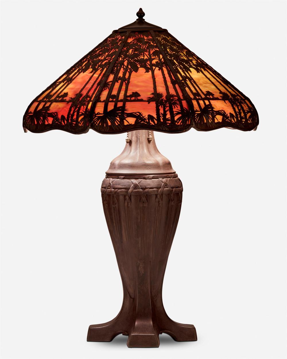 Appraisal: A Handel Teroca Palm Tree and Sunset table lamp First-quarter