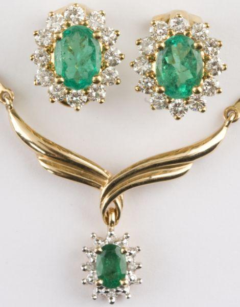 Appraisal: Diamond and Emerald Suite one pair of KT yellow gold