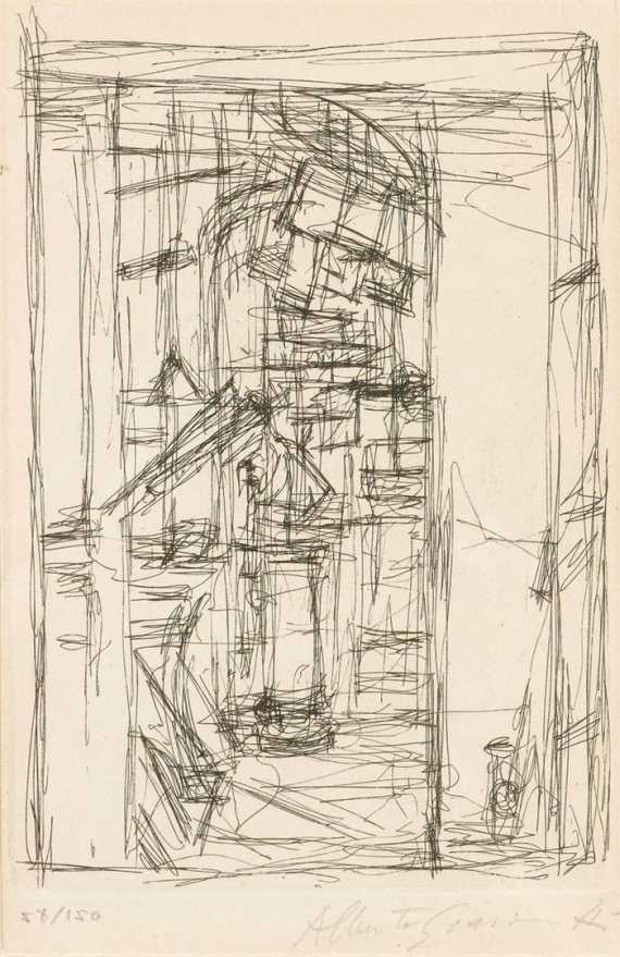 Appraisal: GIACOMETTI ALBERTO Stampa - Chur Interior with stove Etching Signed