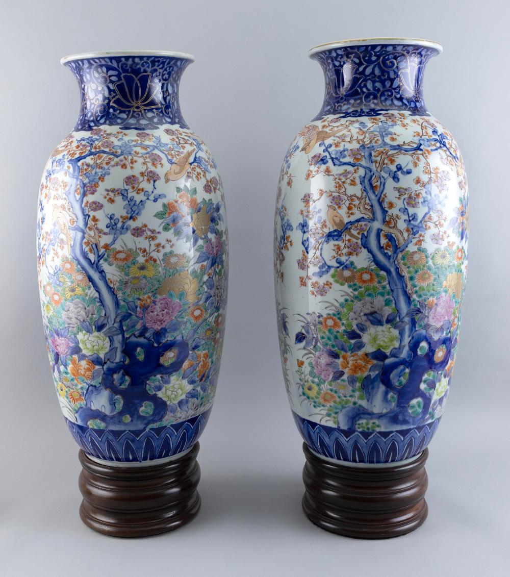 Appraisal: PAIR OF JAPANESE PORCELAIN TEMPLE VASES LATE TH CENTURY HEIGHTS