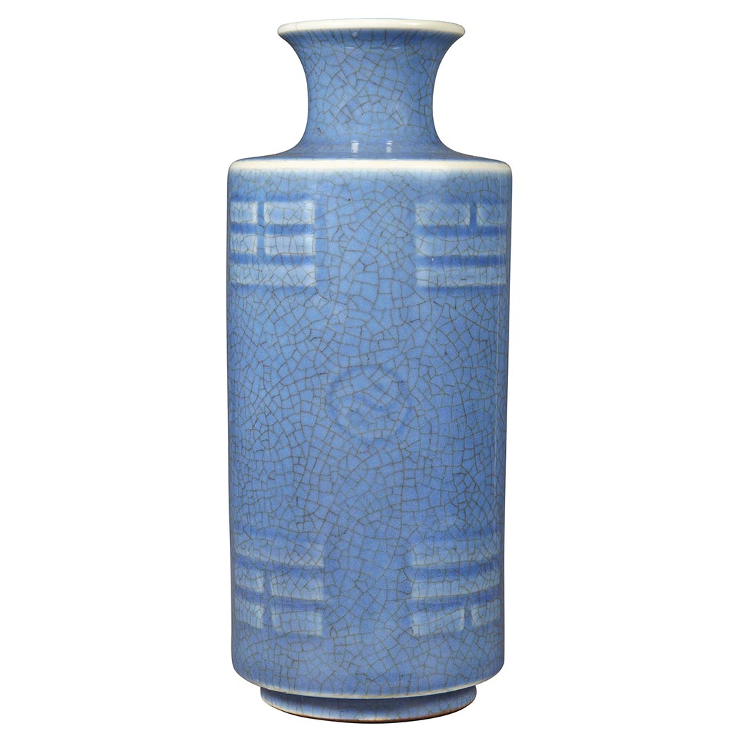 Appraisal: Chinese Blue Glazed Porcelain Rouleau Vase th th Century The