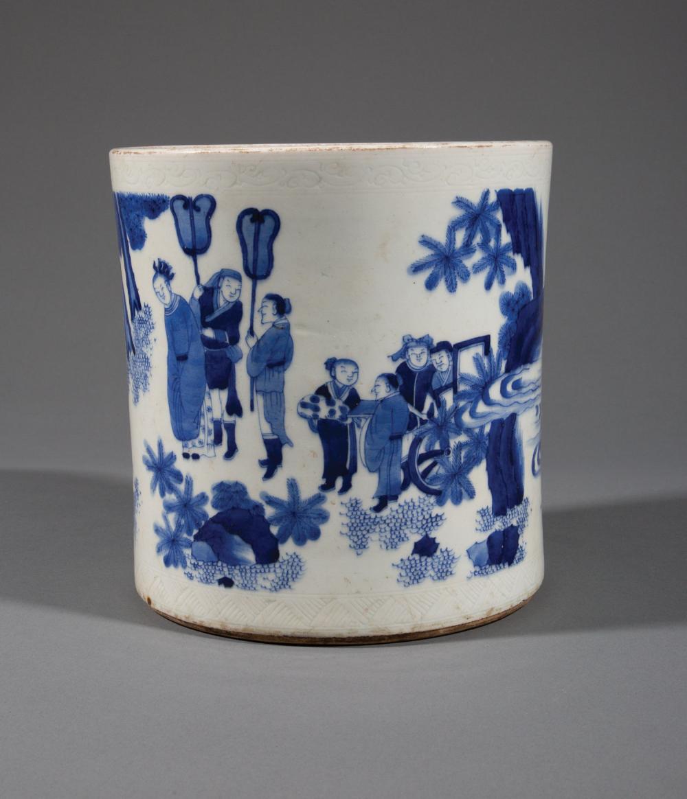 Appraisal: Chinese Blue and white Porcelain Brush Pot slightly waisted cylindrical