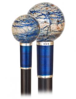 Appraisal: Hard Stone and Guilloch Enamel Dress Cane - -Plain Lapis