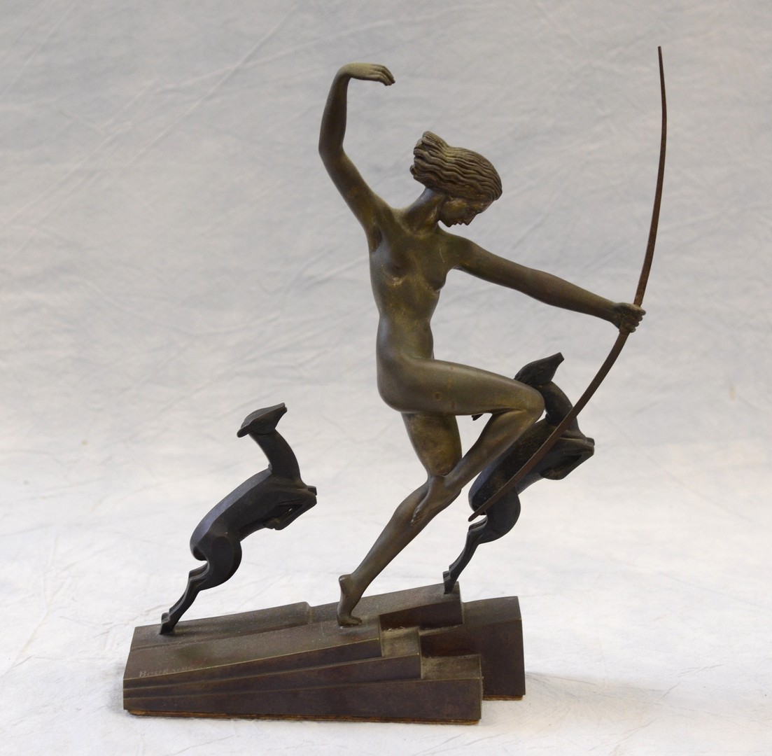 Appraisal: Marcel-Andre Bouraine - French Diana with Fawns bronze sculpture Etling