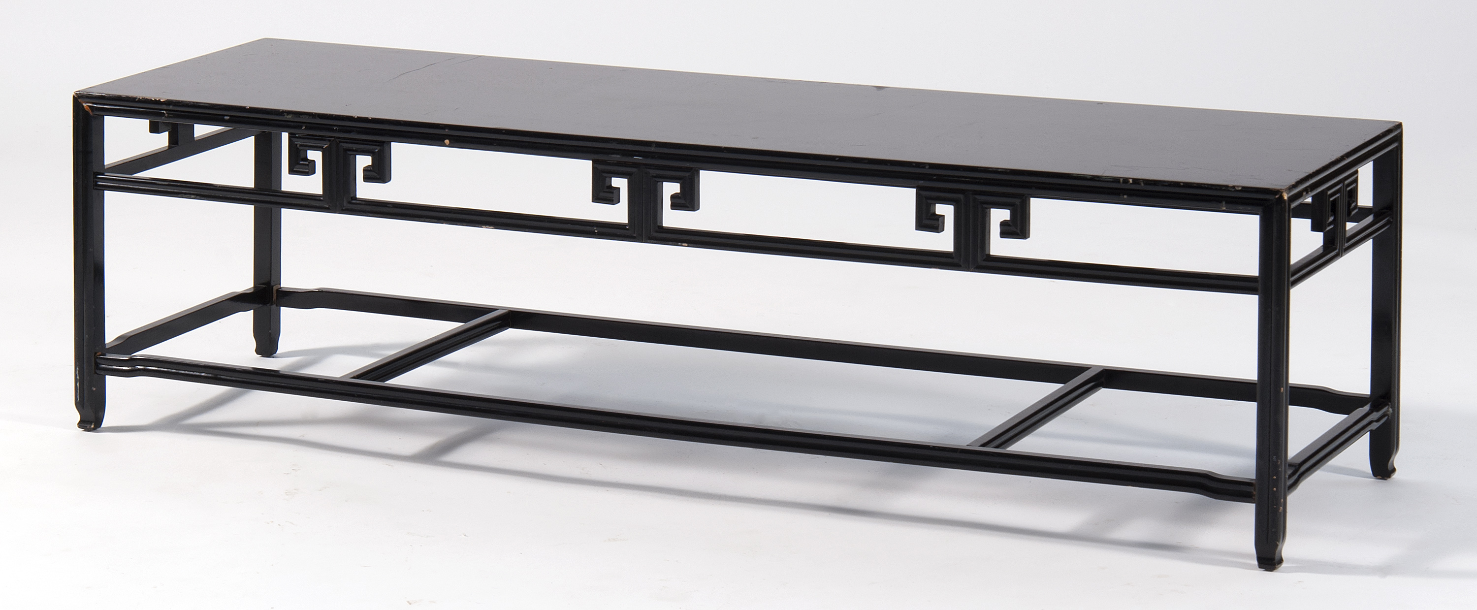 Appraisal: BLACK LACQUER-FINISHED COFFEE TABLE In an Oriental style with key