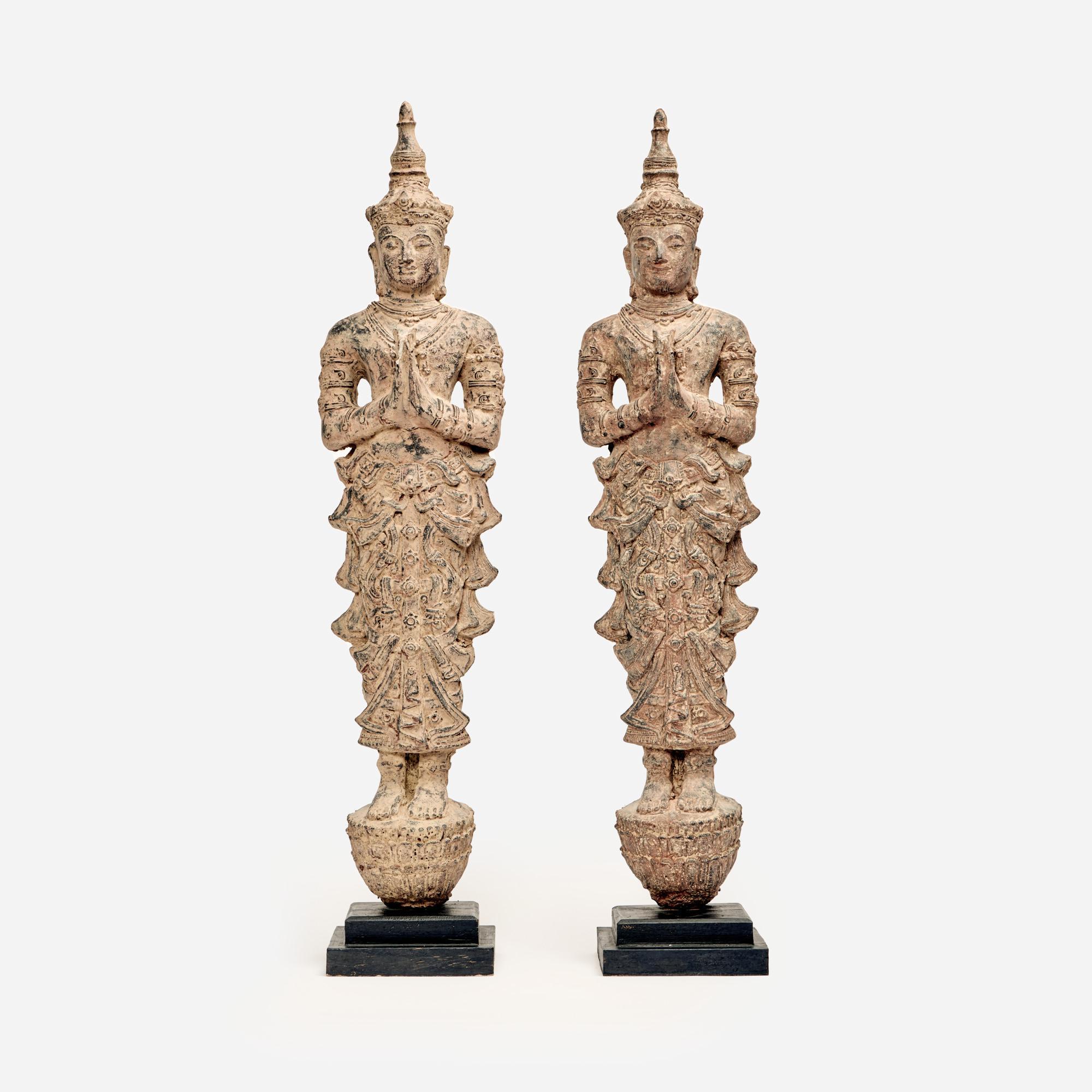 Appraisal: THAI THEPPHANOM GUARDIAN ANGEL STATUES PAIR A pair of Thai