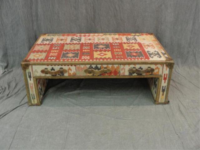 Appraisal: Adirondack Style Leather and Upholstered Coffee Table From a Stamford