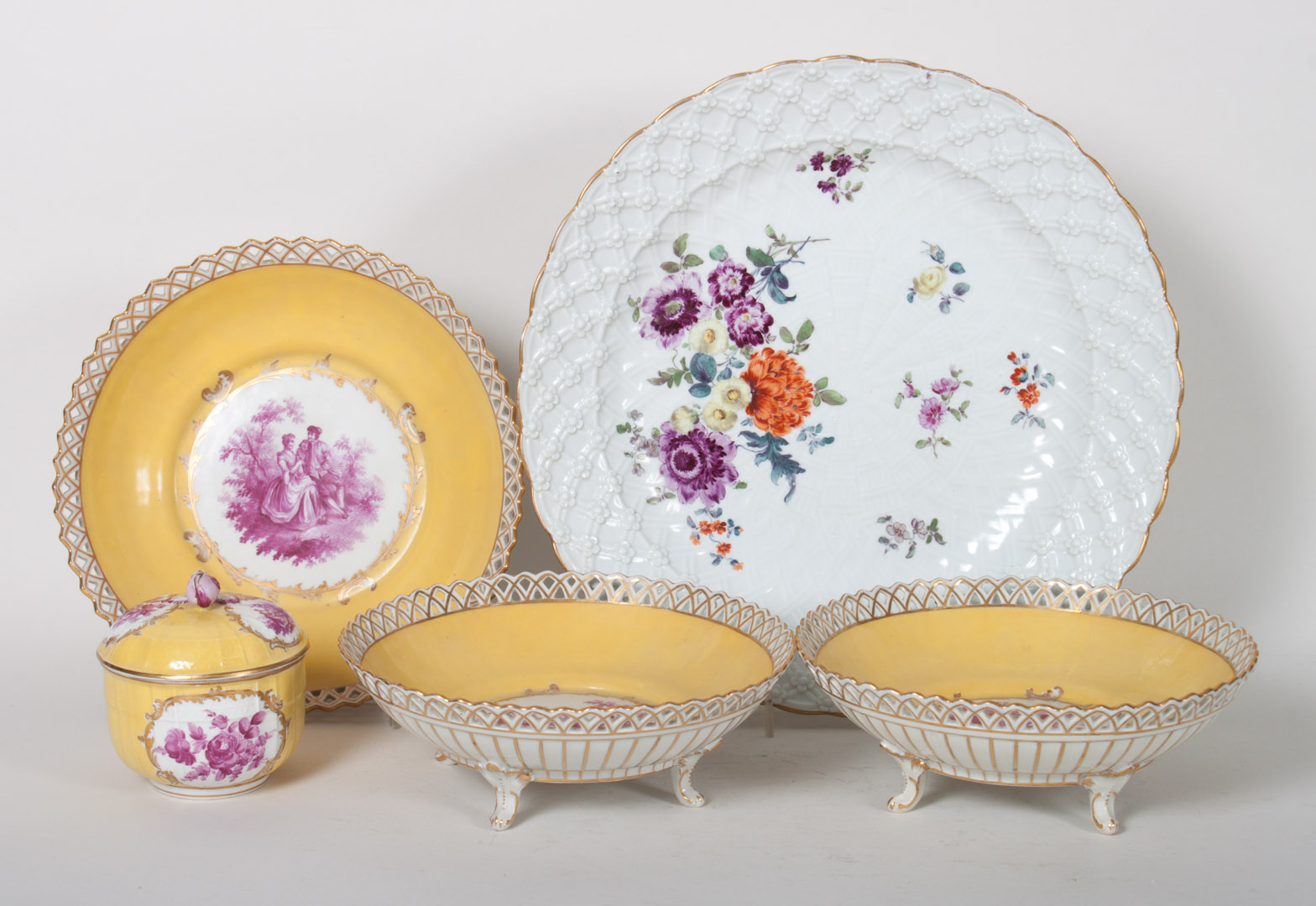 Appraisal: Three Dresden porcelain reticulated compotes second quarter- th century each