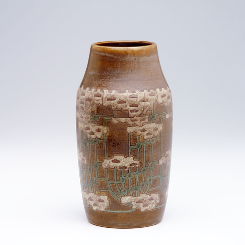 Appraisal: OVERBECK Exceptional vase decorated by Elizabeth and Hannah Overbeck with